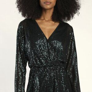 NWT Lulus Party 'til Morning Emerald Green Long Sleeve Romper (size S)